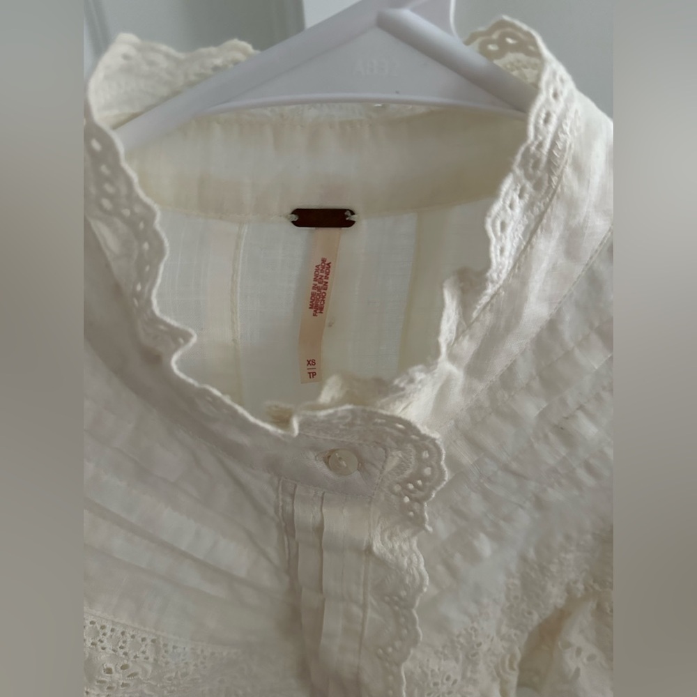 Free People Cream Ruffle Lace Blouse - Picture 5 of 5